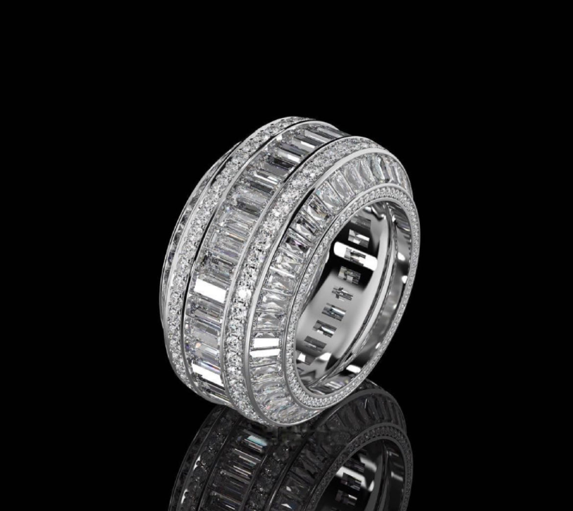 Baguette Cut Halo Micro Pave Diamonds Band