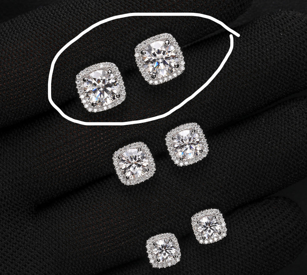 VVS Moissanite 2CT 8MM Double Face Halo Earrings