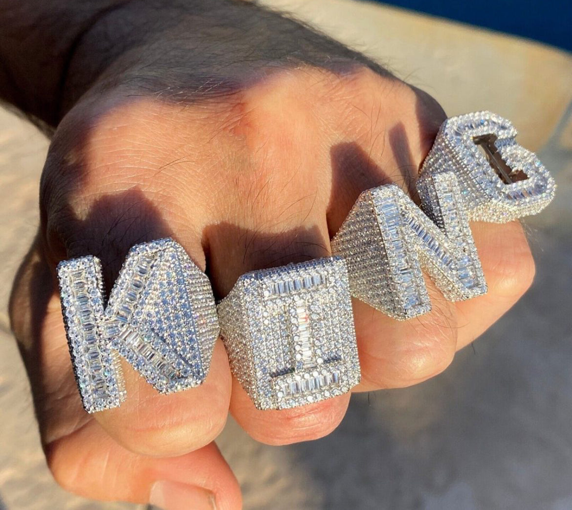 Baguette Cut Alphabet Letters Ring in White Gold