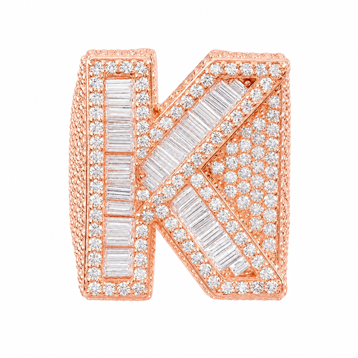 Baguette Cut Alphabet Letters Ring in Rose Gold