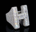 Baguette Cut Alphabet Letters Ring in White Gold