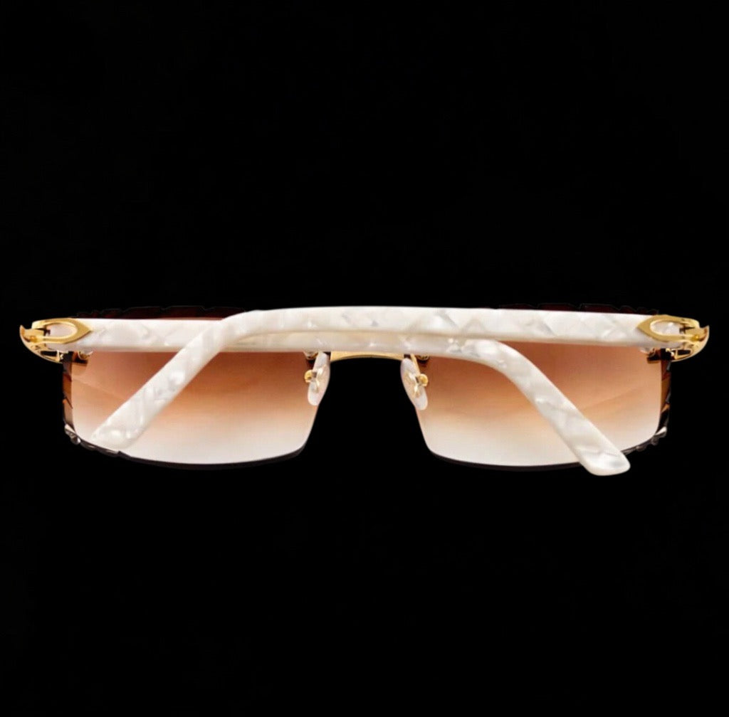 Cartier White Acetate Glasses With Gold C Decor & Honey Brown Lens CT00560-002