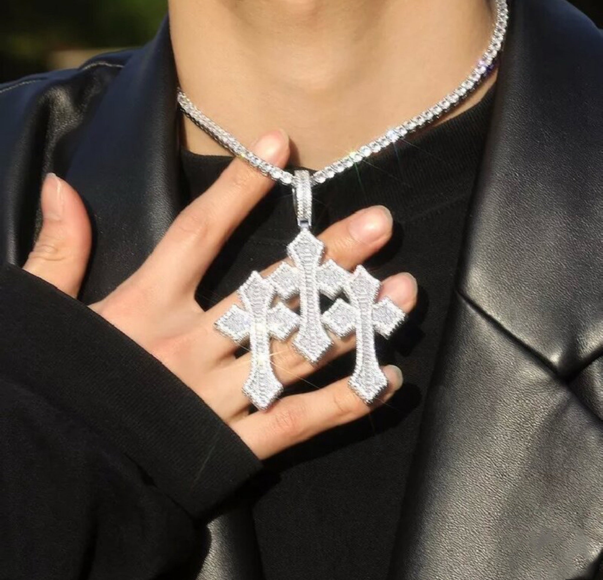 Iced Triple Cross Pendant