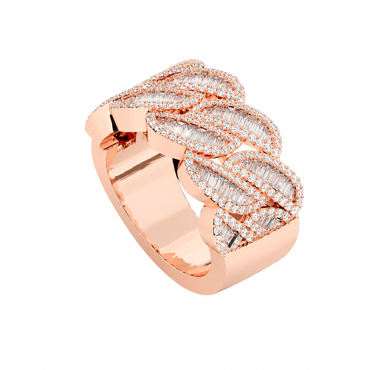 Lab Diamond Braided Baguette Cut Mens Ring