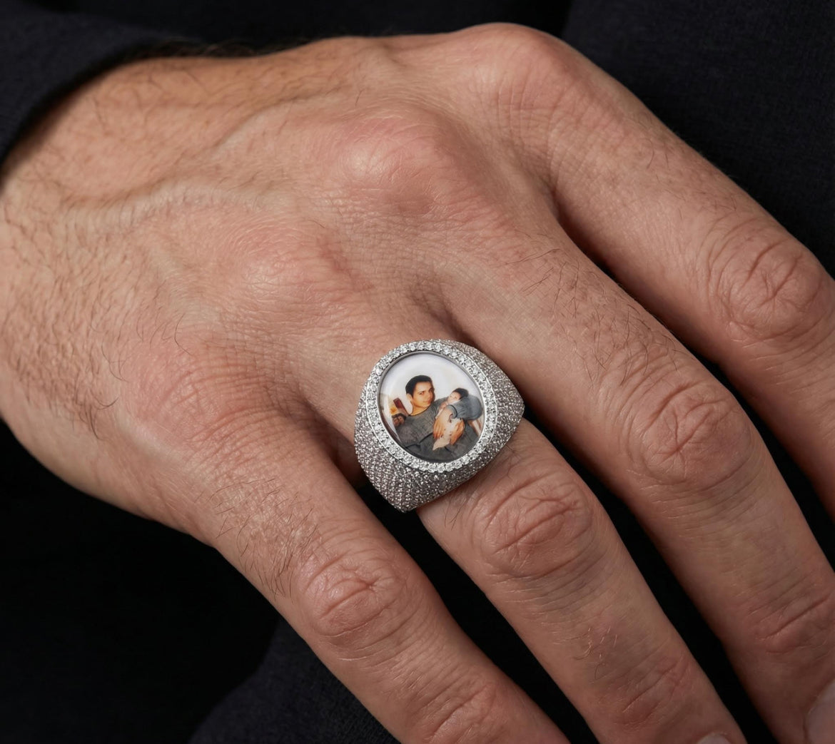 Oval Custom Photo Ring in White Gold
