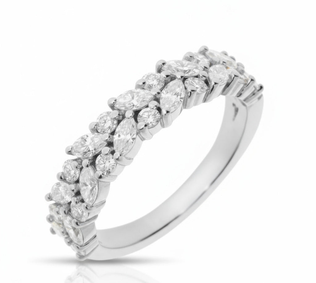 Marquise & Round Cut VVS Moissanite Pave Womens Ring