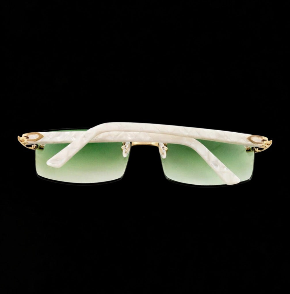 Cartier White Acetate Glasses With Gold C Decor & Green Lens CT00560-002