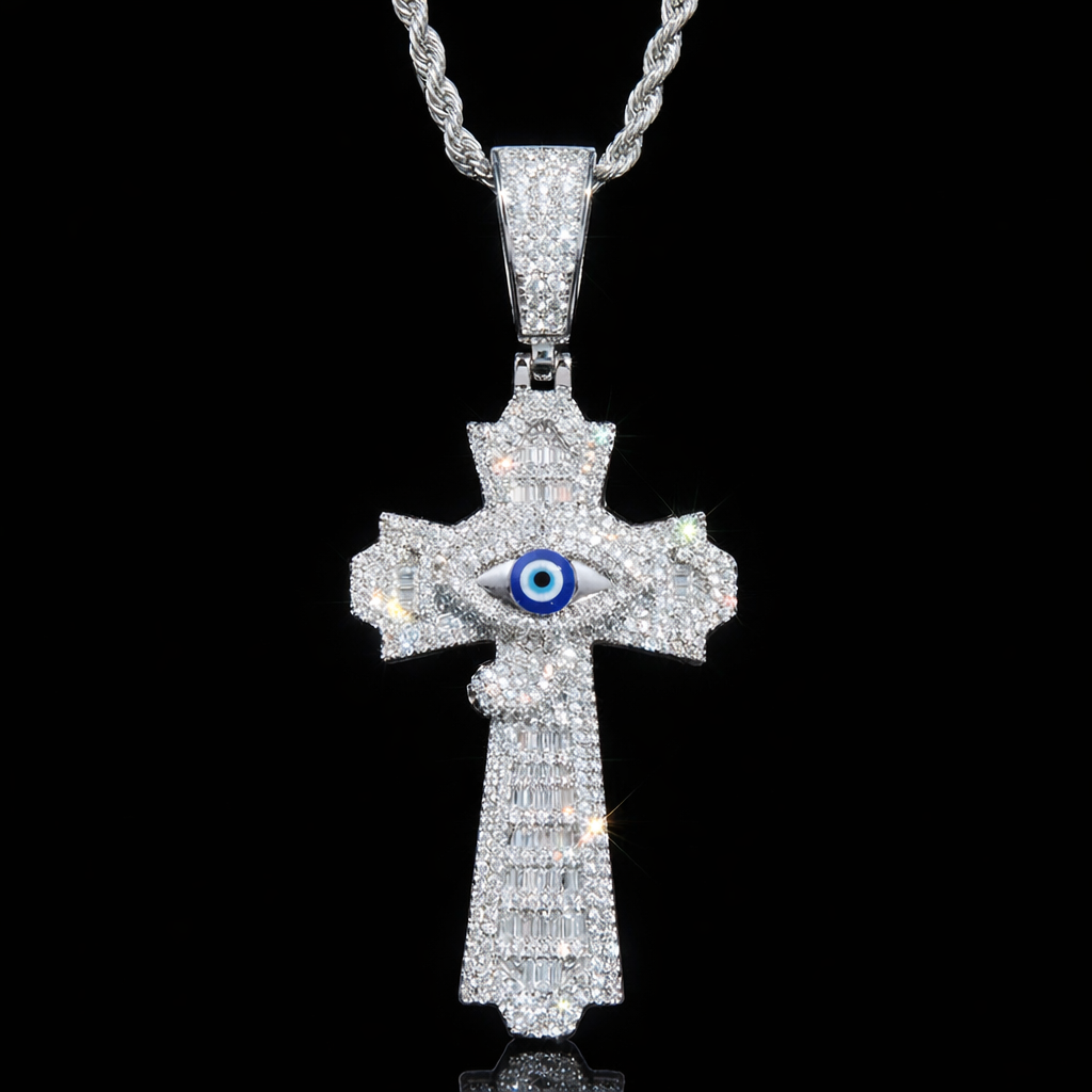 Egyptian Eye of Horus Baguette Cross Pendant