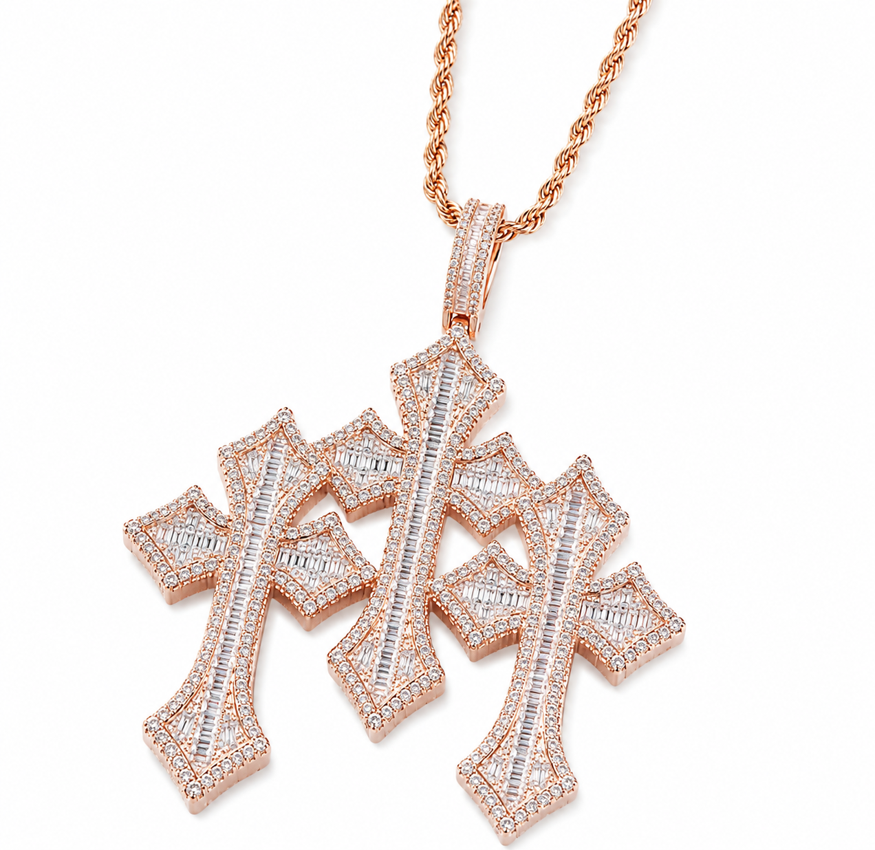 Iced Triple Cross Pendant