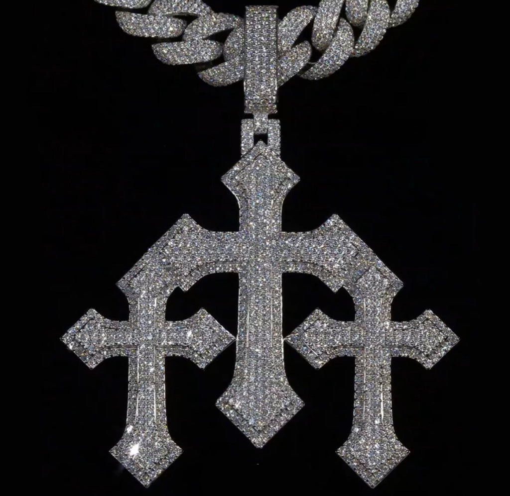 Iced Out Holy Trinity Triple Cross Pendant