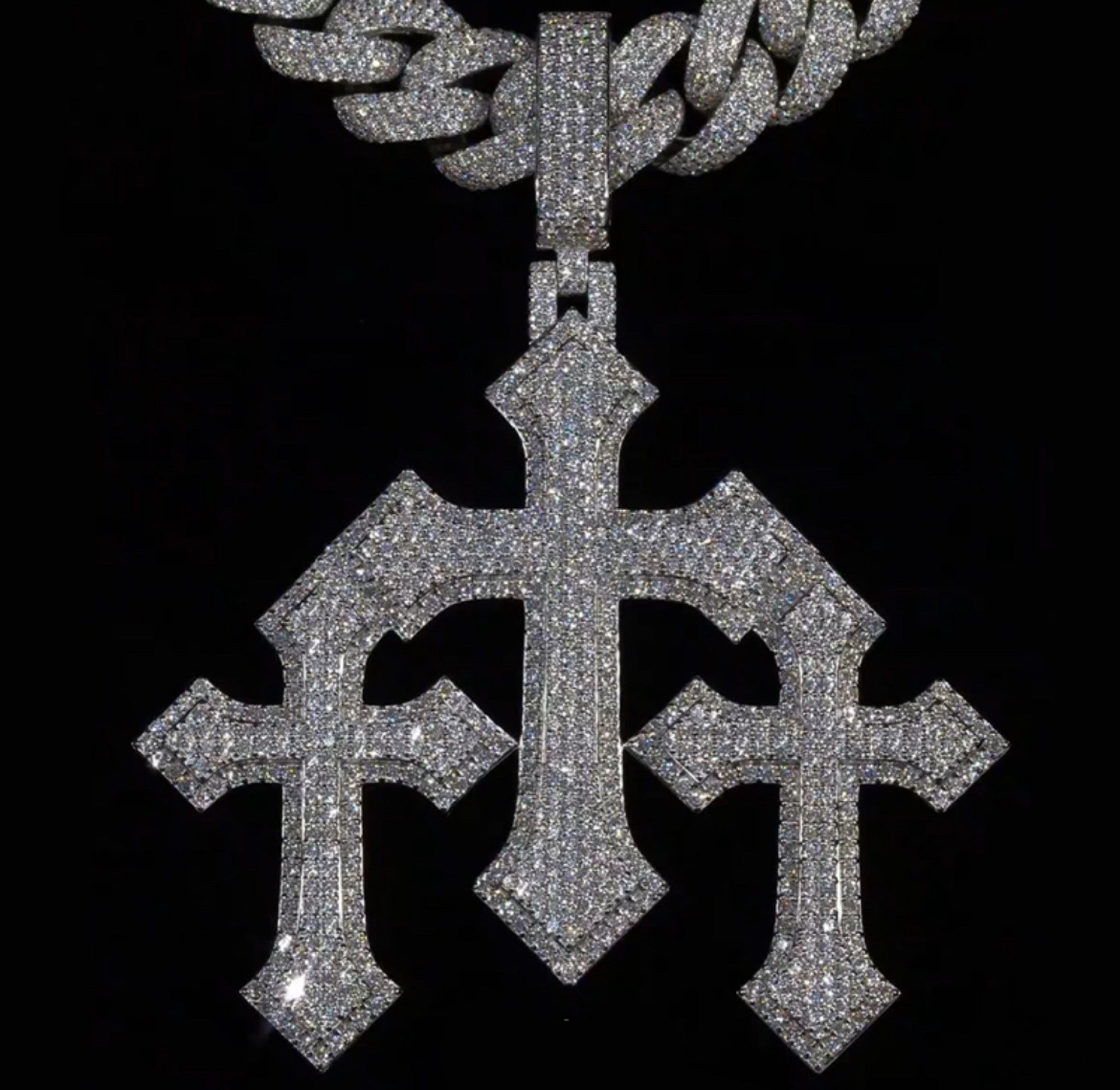 Iced Out Holy Trinity Triple Cross Pendant