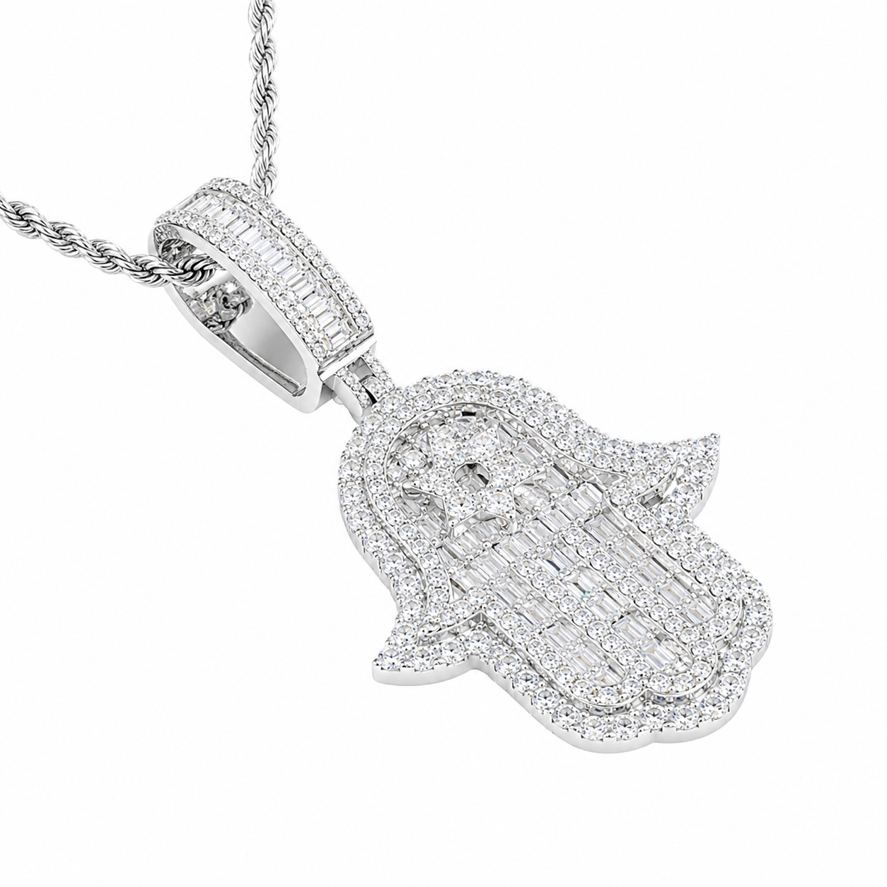 Baguette Cut Hamsa Pendant