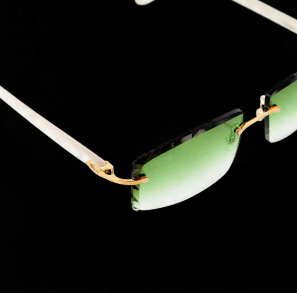 Cartier White Acetate Glasses With Gold C Decor & Green Lens CT00560-002