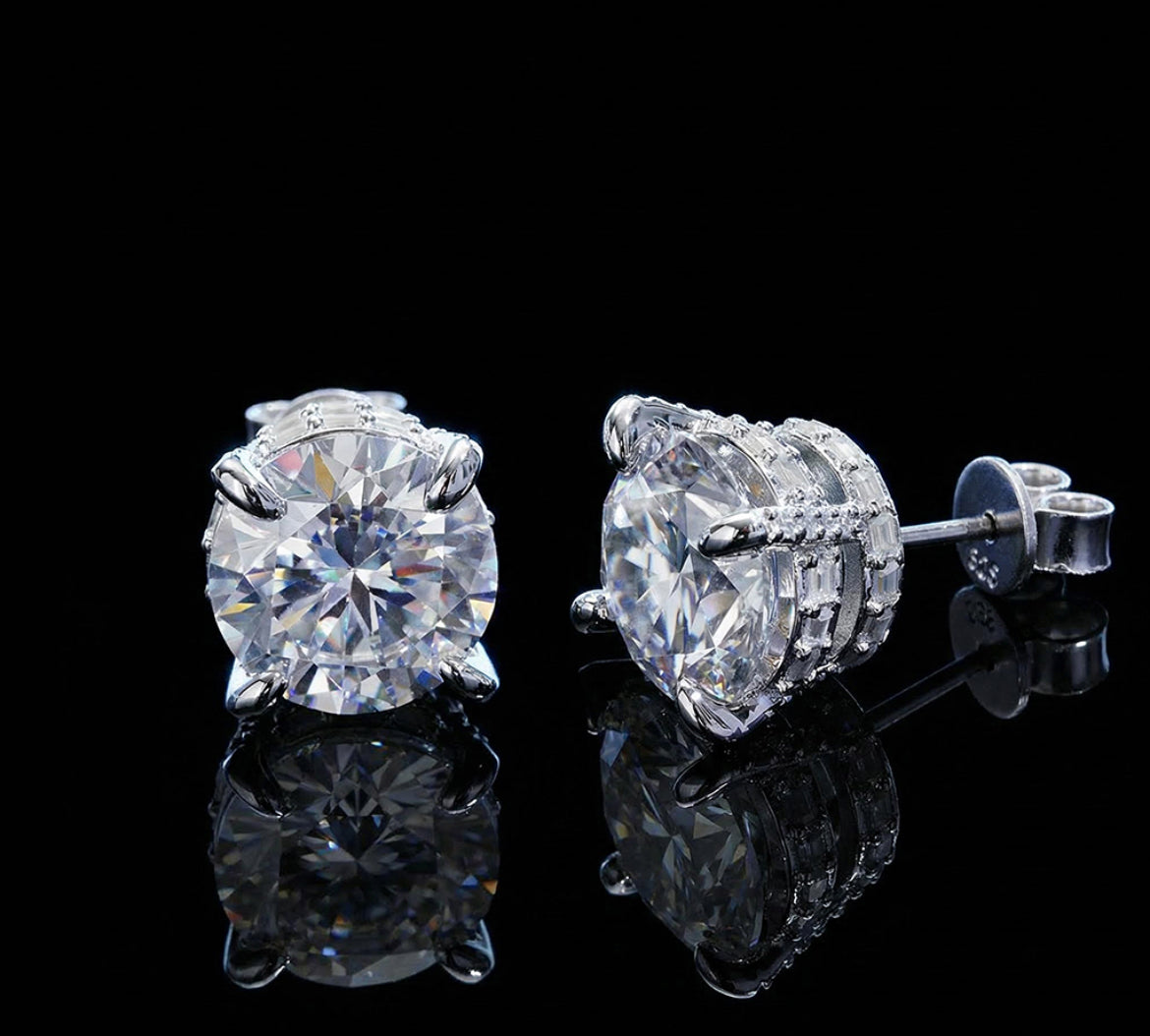 VVS Moissanite Round & Baguette Cut Full Paved Earrings