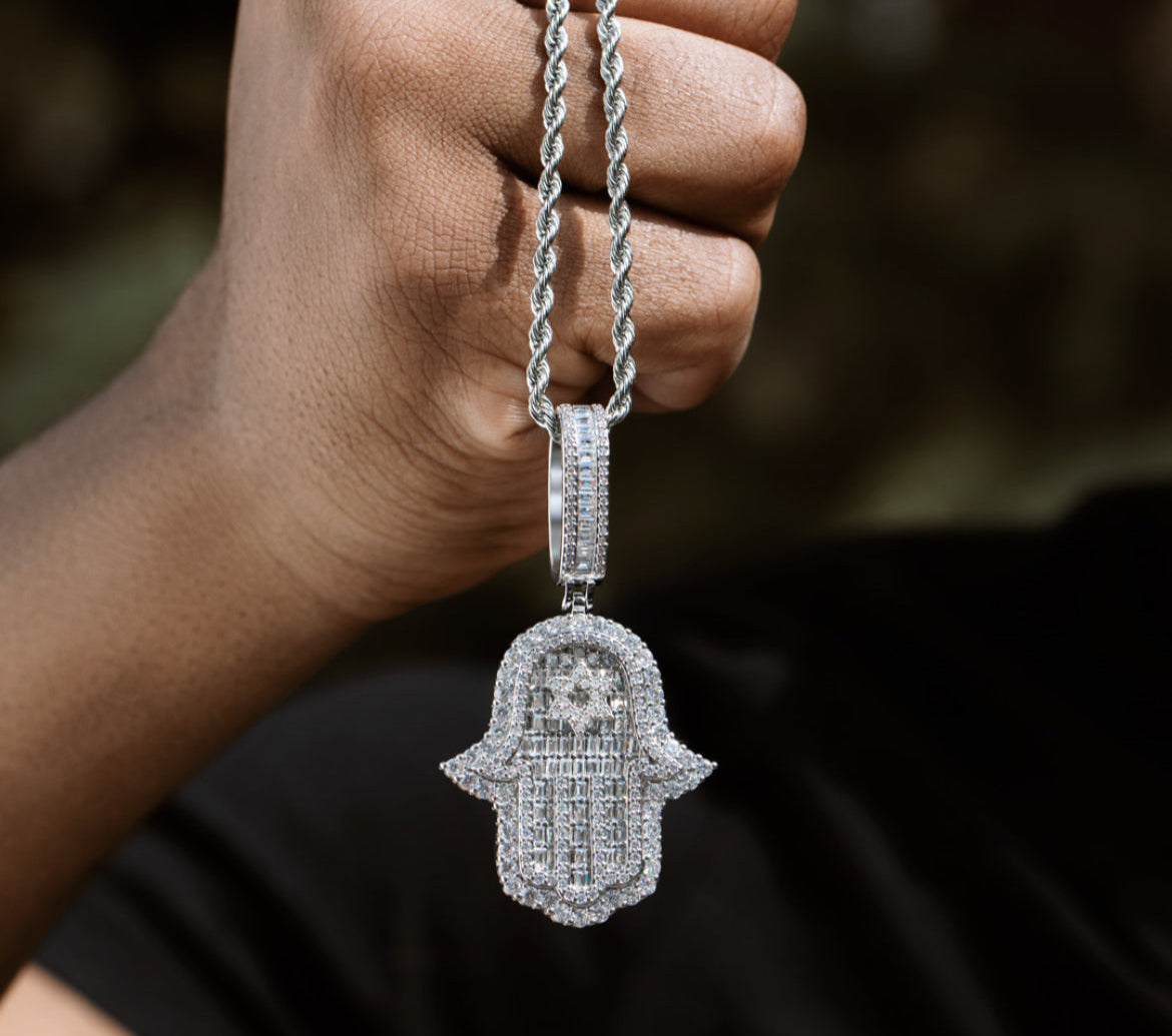 Baguette Cut Hamsa Pendant