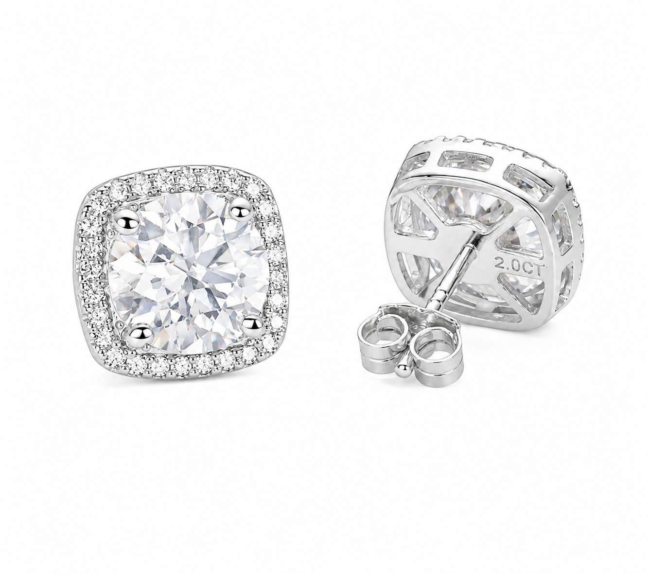 VVS Moissanite 2CT 8MM Double Face Halo Earrings