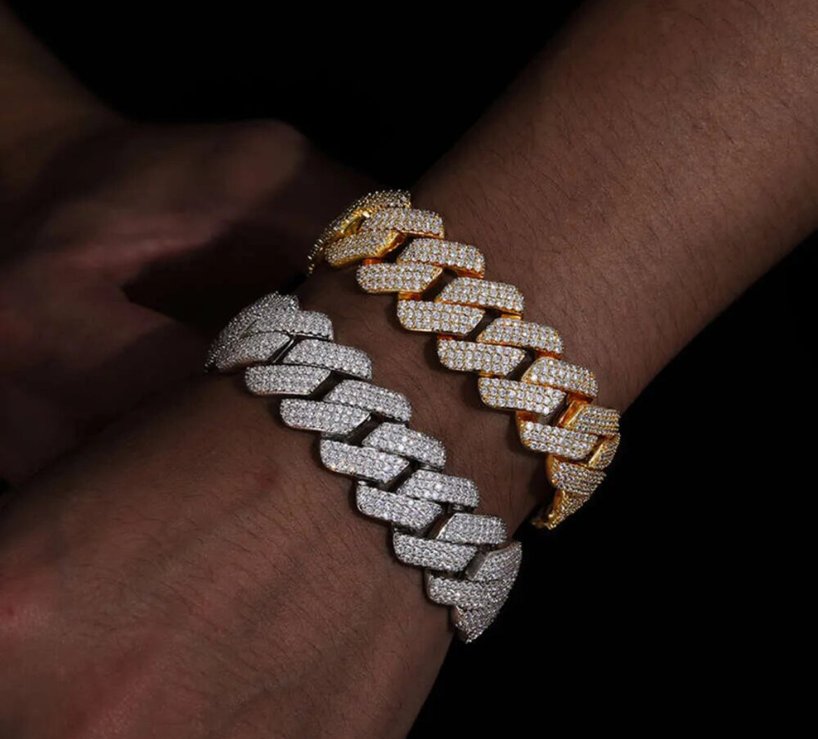 20mm Handset Cuban Bracelet in White Gold with Box Clasp