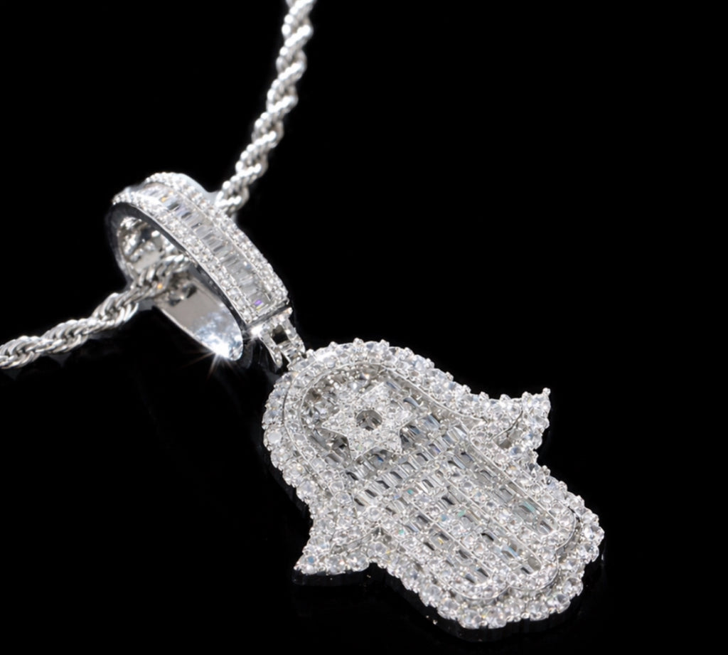 Baguette Cut Hamsa Pendant