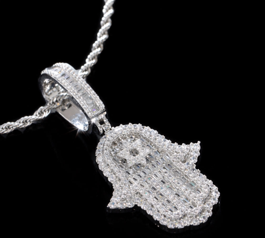 Baguette Cut Hamsa Pendant