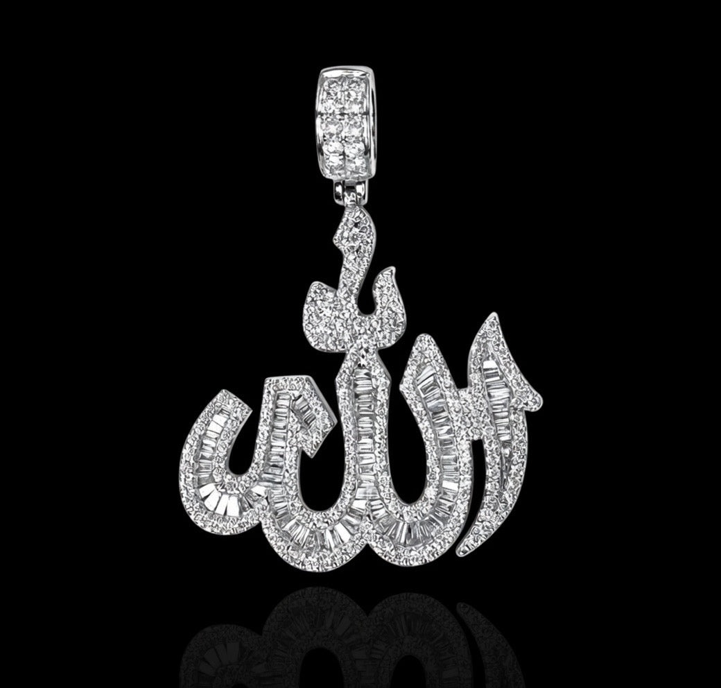 VVS Lab Diamond Allah Baguette Cut Pendant