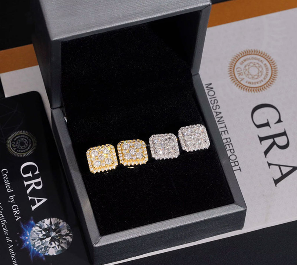 VVS Moissanite Square Halo Earrings