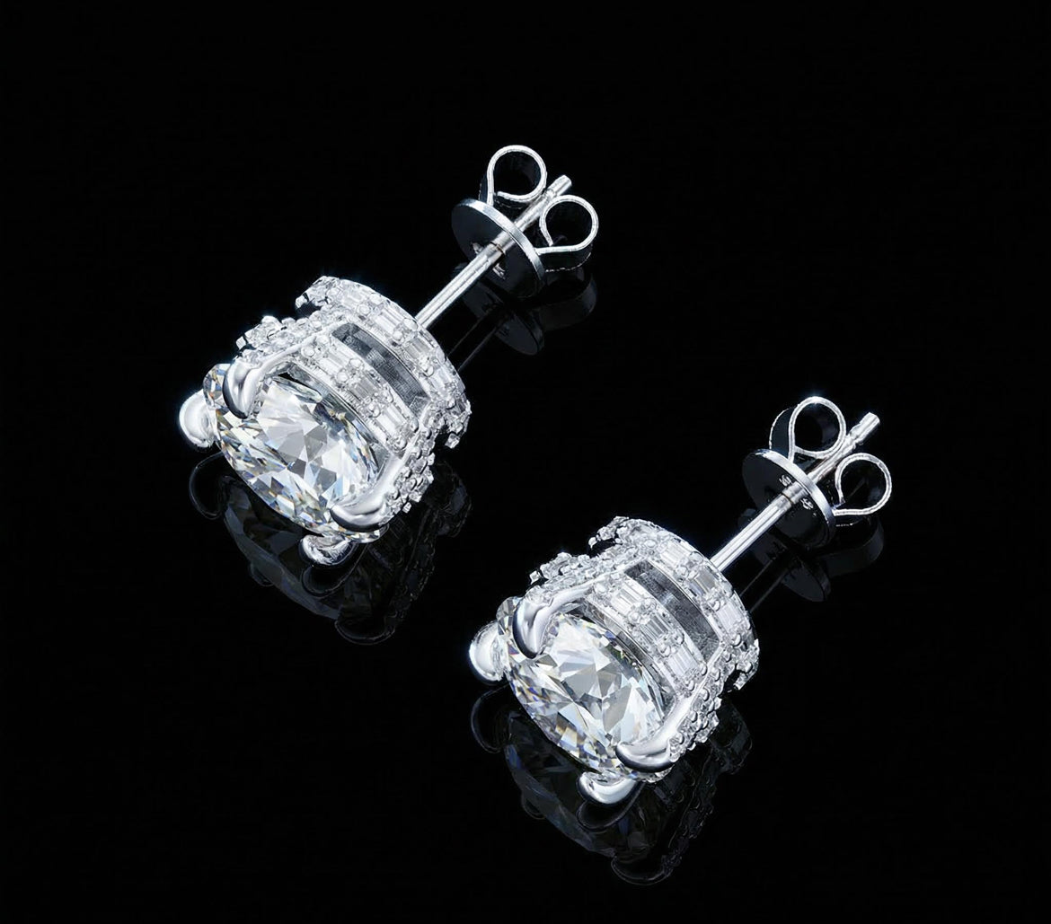 VVS Moissanite Round & Baguette Cut Full Paved Earrings