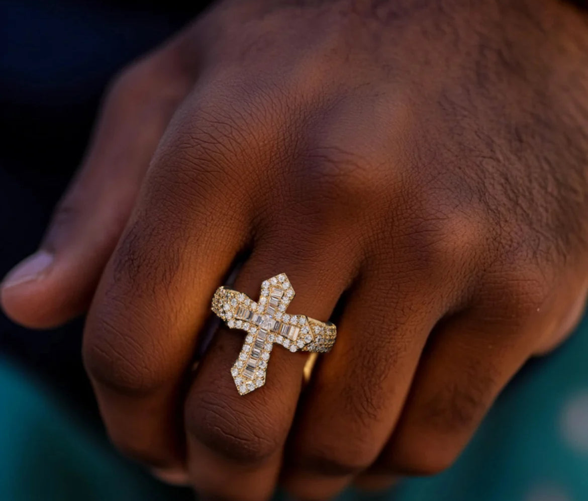 VVS 925S & VVS Moissanite Baguette Cut Cross Ring