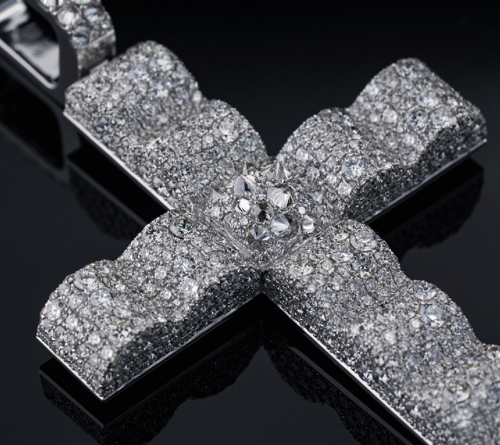 Iced Out VVS Moissanite Inverted Setting Wave Cross Pendant