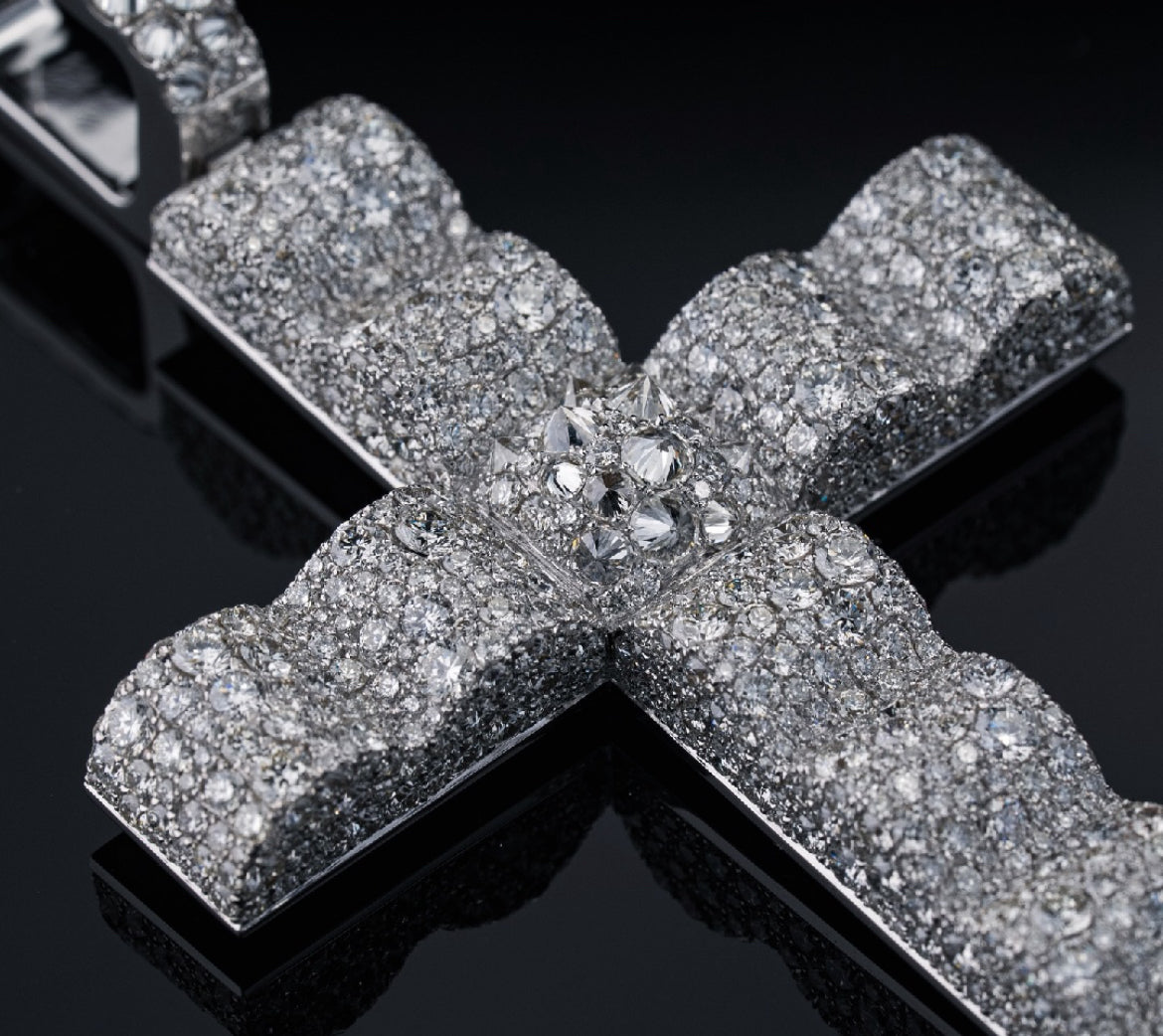 Iced Out Inverted Setting Wave Cross Pendant
