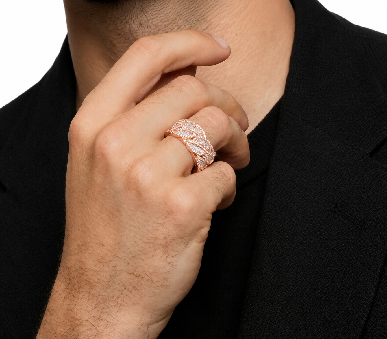 Lab Diamond Braided Baguette Cut Mens Ring