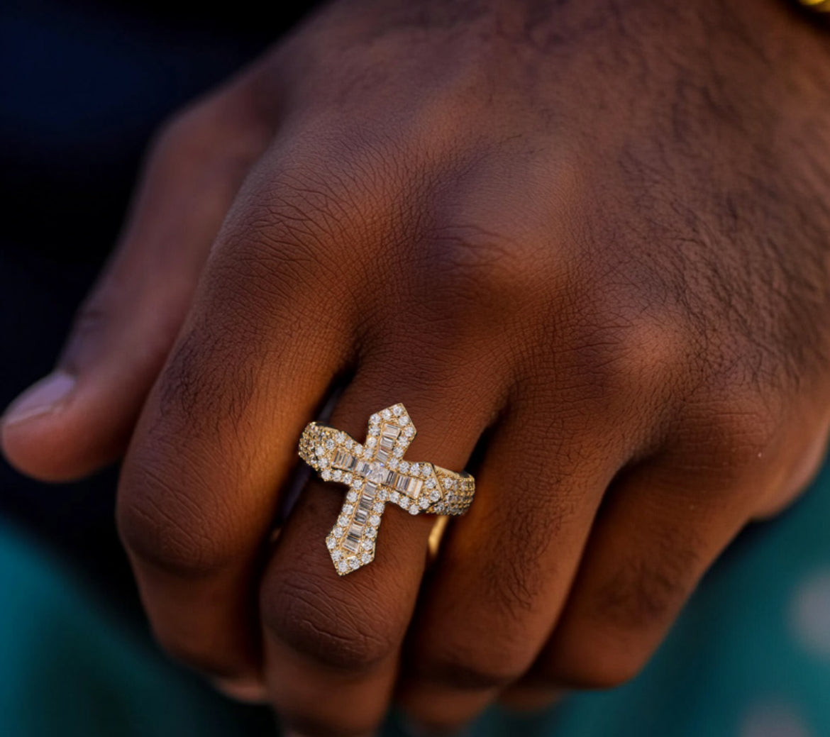 VVS 925S & VVS Moissanite Baguette Cut Cross Ring