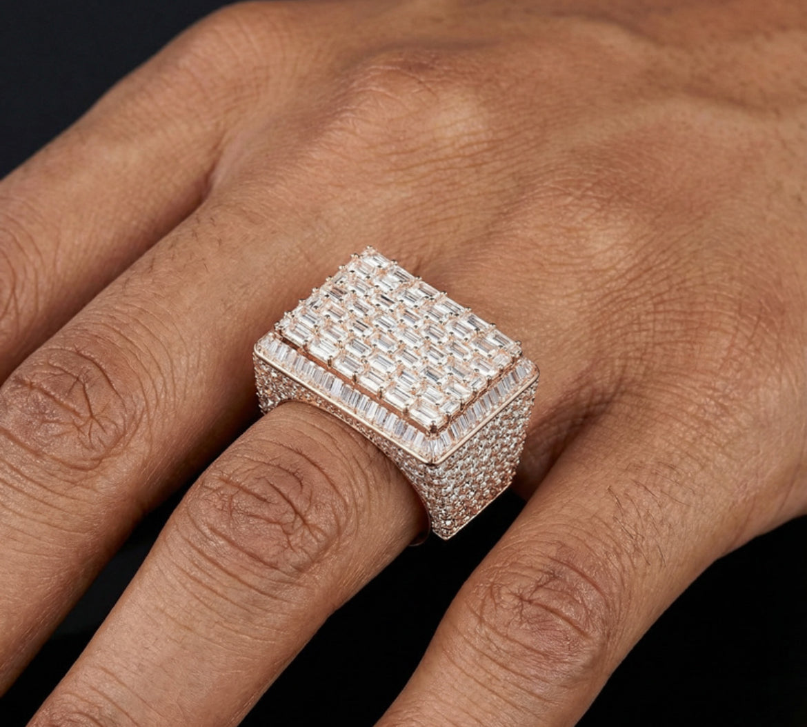 Baguette Cut Luxury Halo Men's Rectangle Ring
