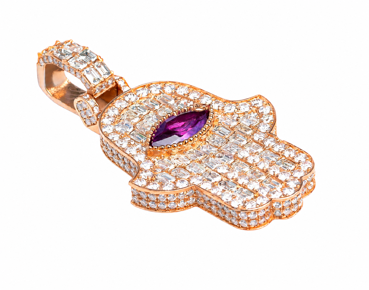 Lab Diamond Hamsa Pendant 10K Rose Gold