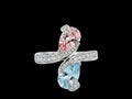 S925 Silver Bypass Style Pink & Blue Pear Womens Ring