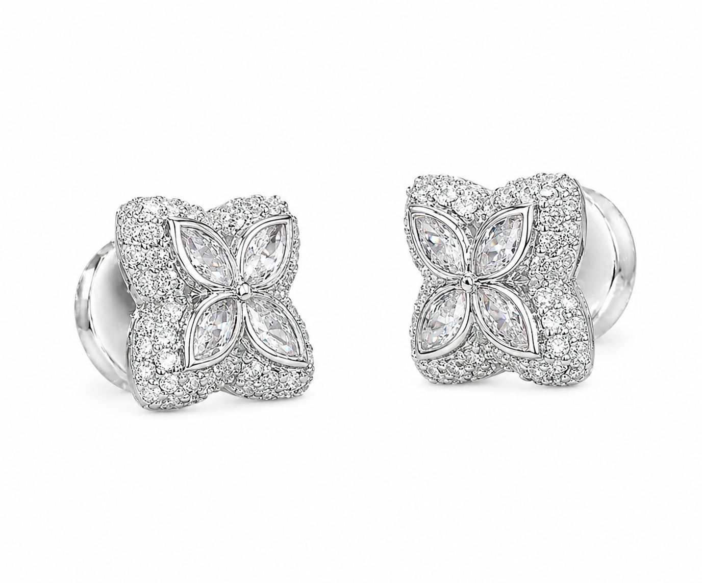 White Flour Leaf Clover Earrings