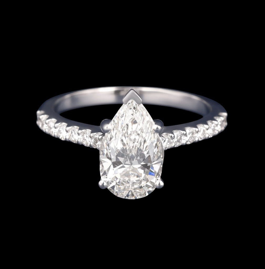 Pear Cut Lab Diamond Womens Engagement Ring
