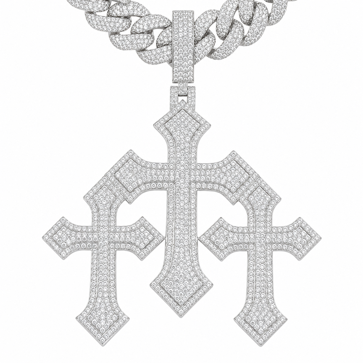 Iced Out Holy Trinity Triple Cross Pendant