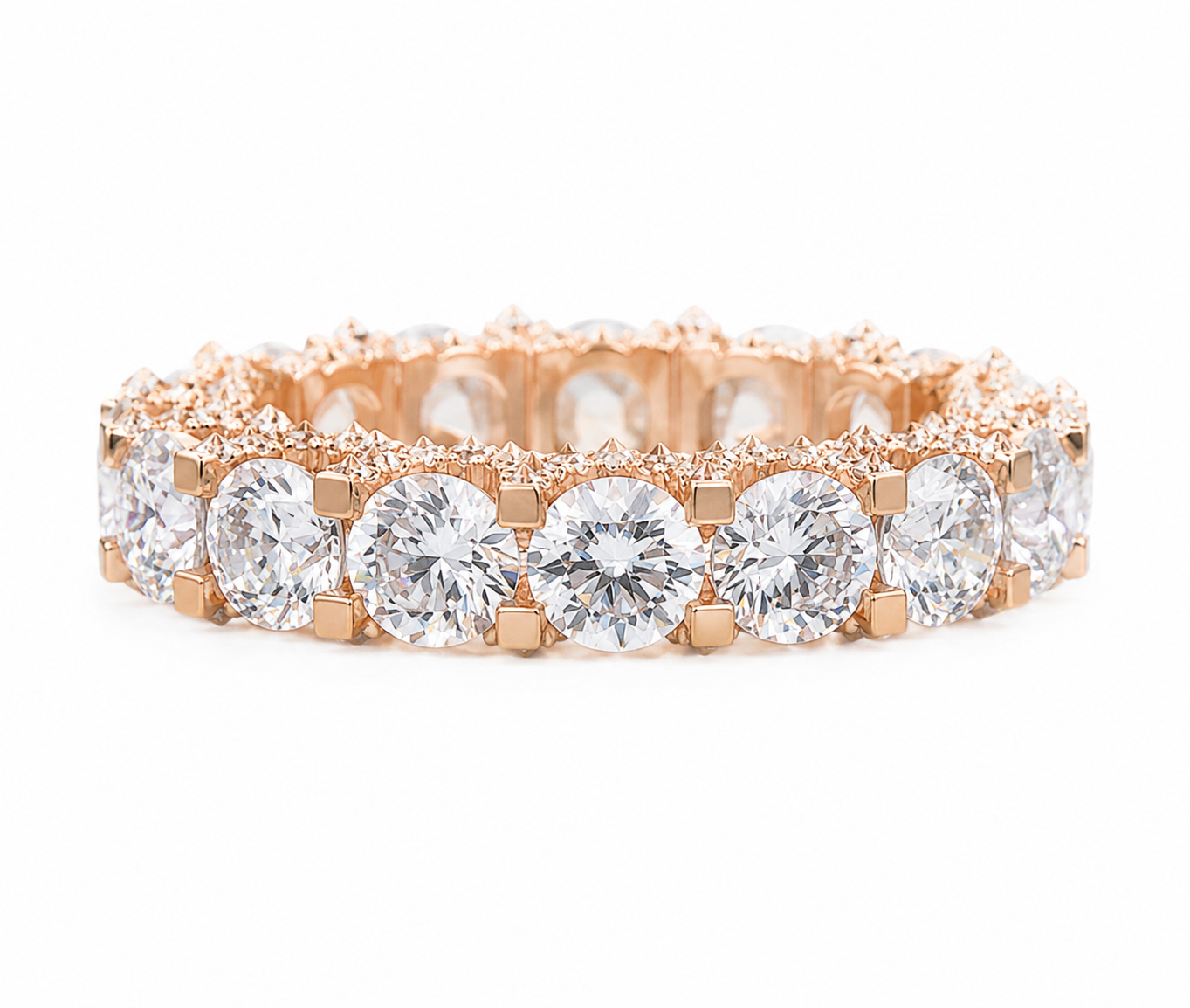 Iced Out Side Inverted Inlaid Round Cut Ring