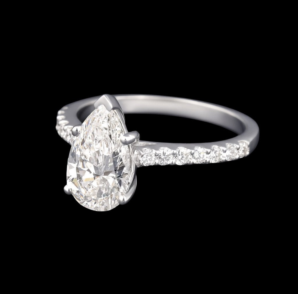 Pear Cut Lab Diamond Womens Engagement Ring