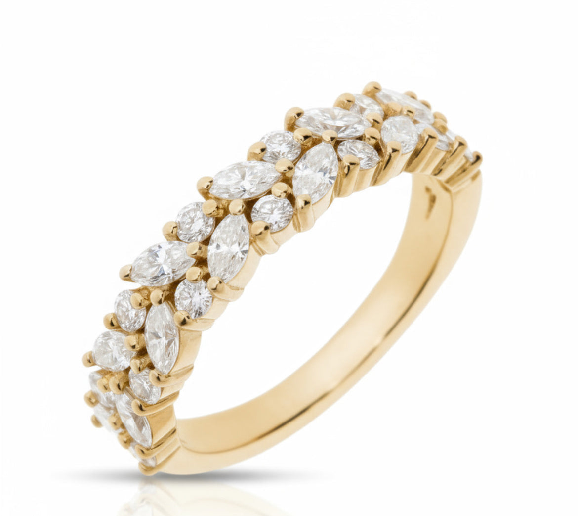 Marquise & Round Cut VVS Moissanite Pave Womens Ring