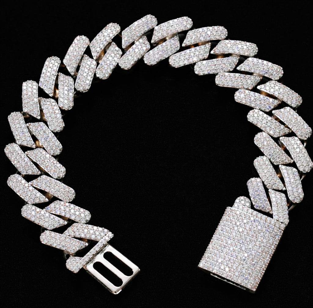 20mm Handset Cuban Bracelet in White Gold with Box Clasp