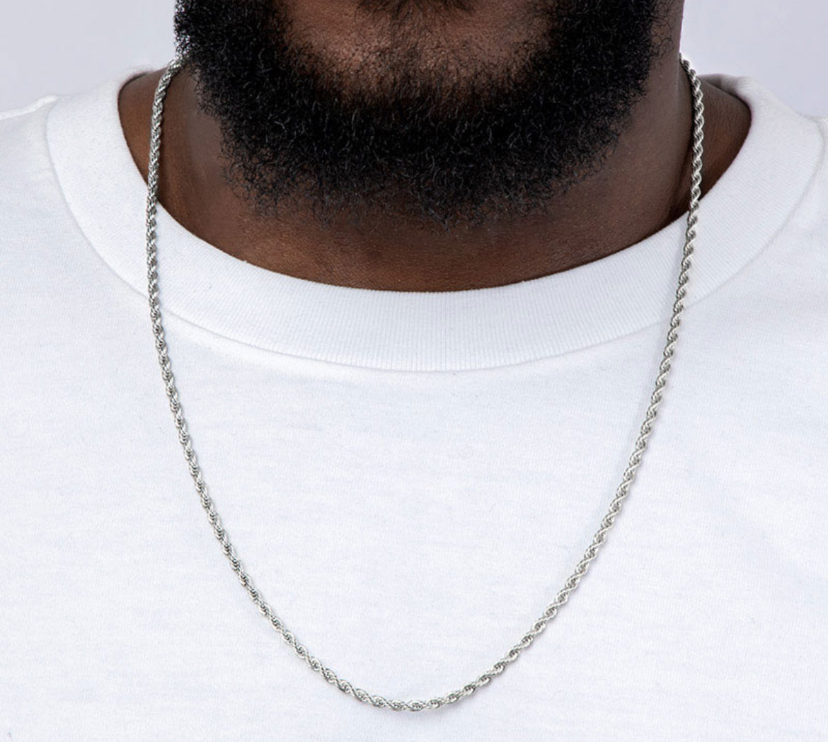 Men’s 3MM Solid 925 Sterling Silver Rope Chain