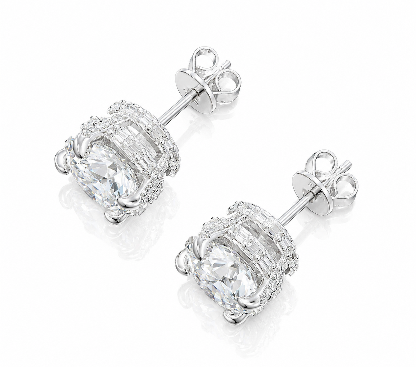 VVS Moissanite Round & Baguette Cut Full Paved Earrings