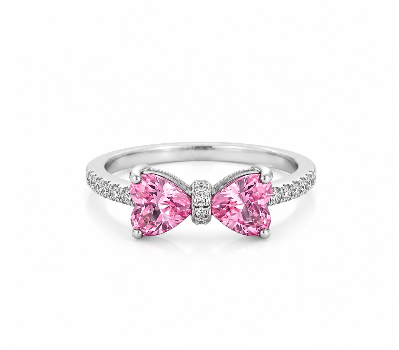 S925 Silver Pink Bow Women’s Ring