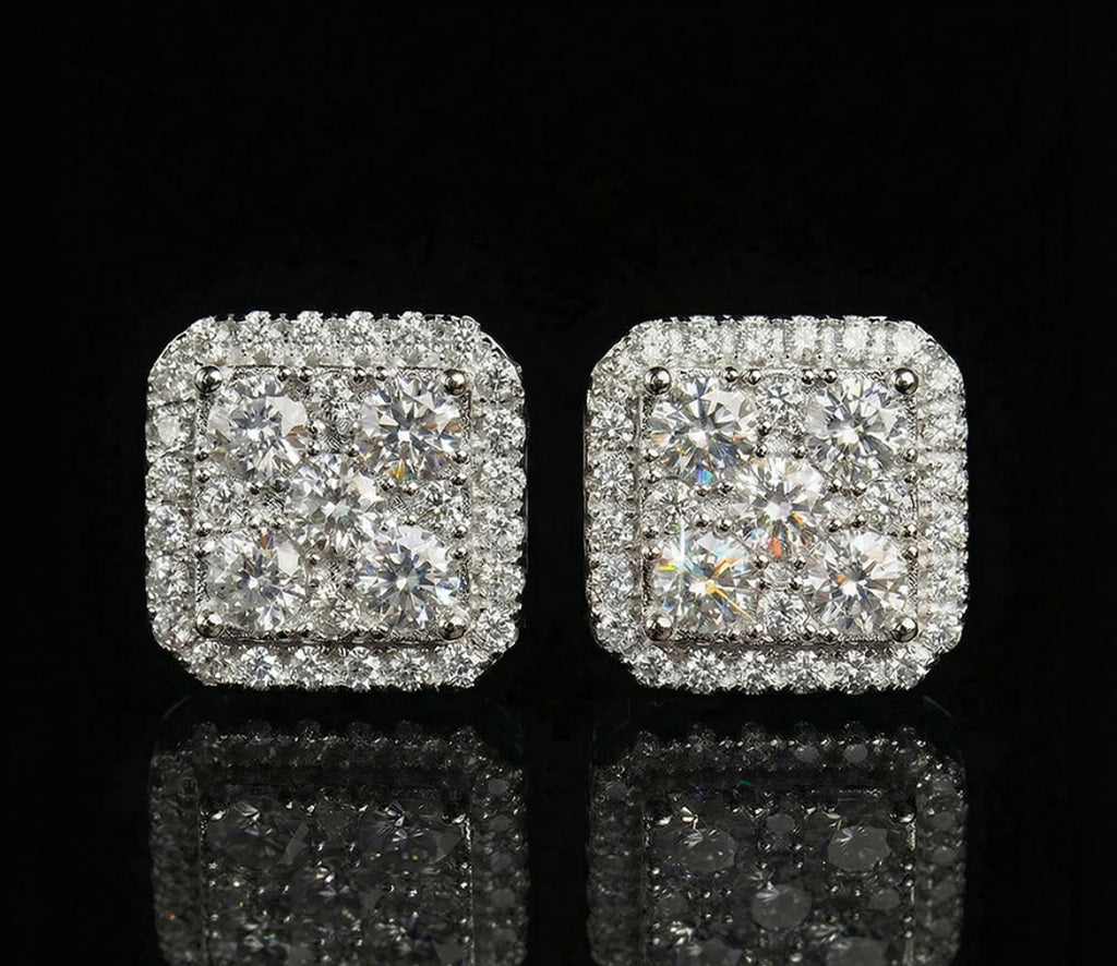 VVS Moissanite Square Halo Earrings