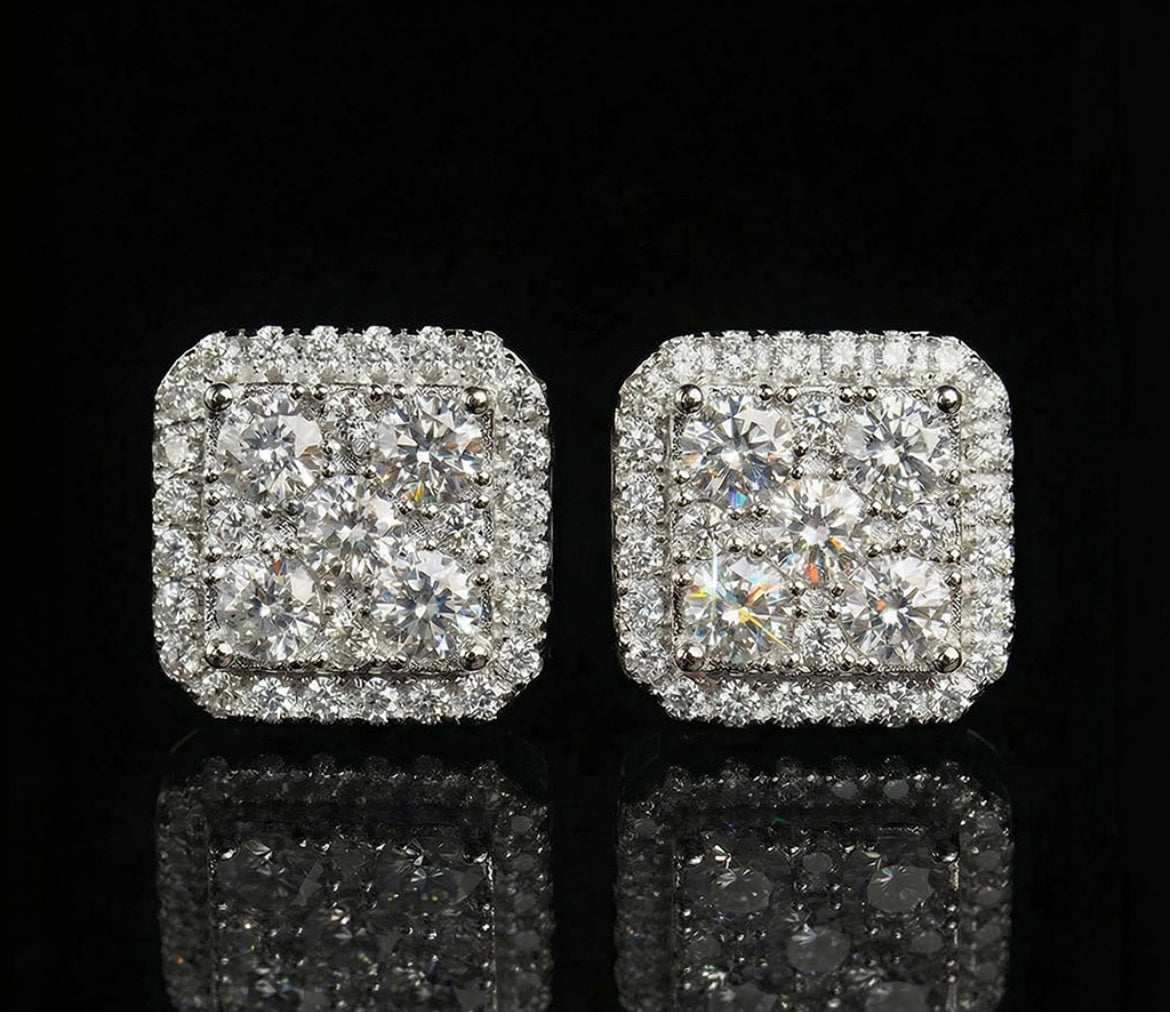 VVS Moissanite Square Halo Earrings