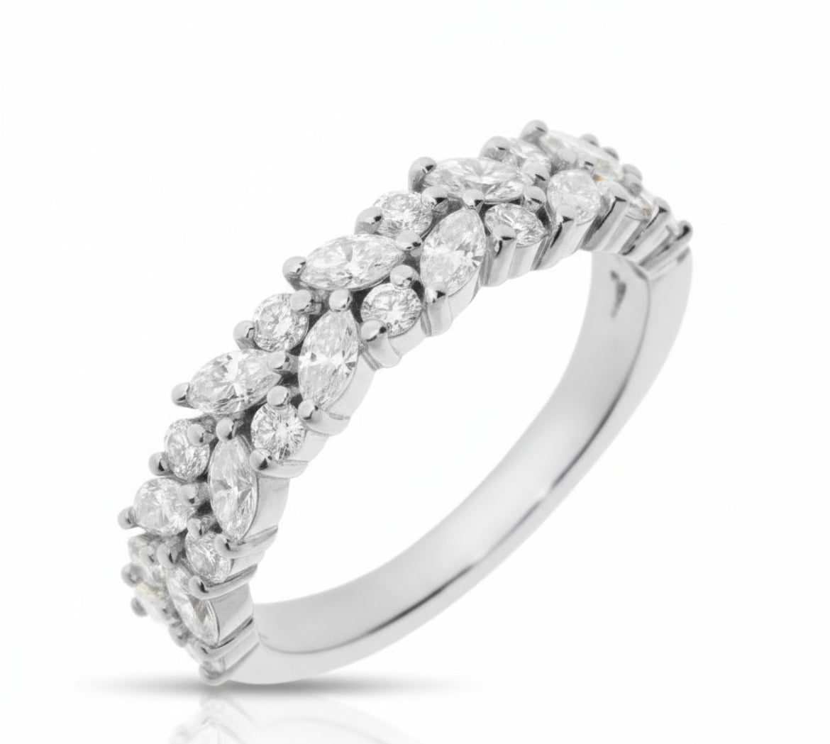 Marquise & Round Cut VVS Moissanite Pave Womens Ring
