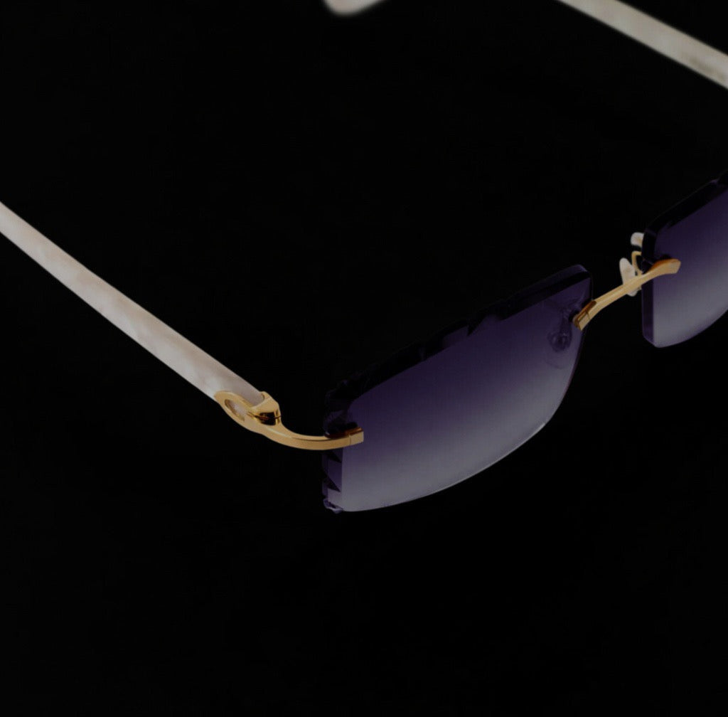 Cartier White Acetate Glasses With Gold C Decor & Smoke Purple Lens CT00560-002