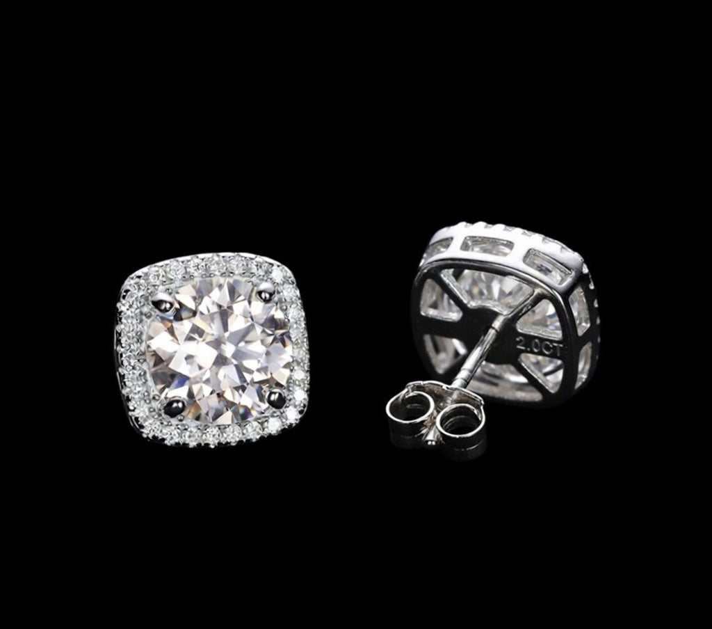 VVS Moissanite 2CT 8MM Double Face Halo Earrings