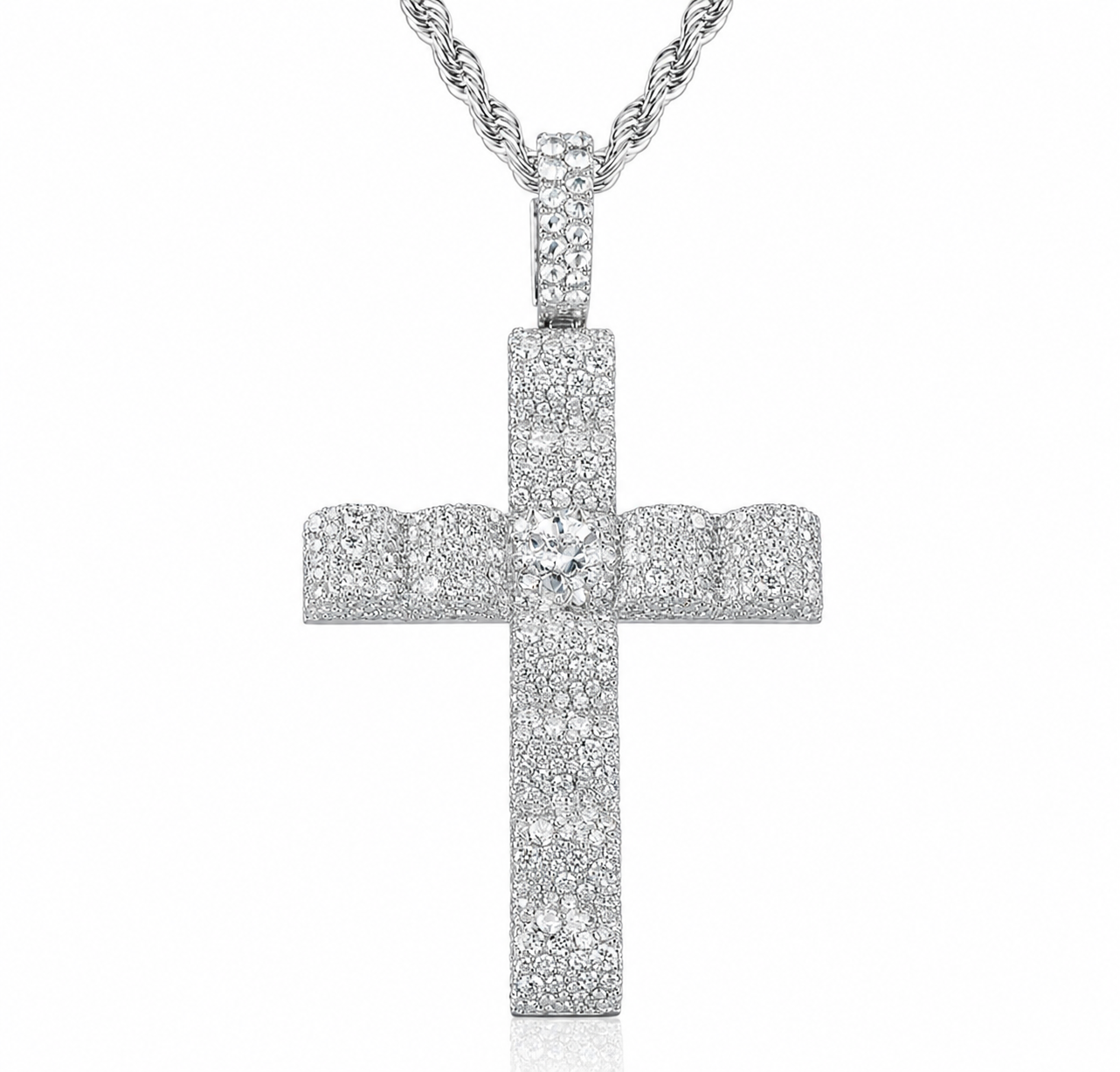 Iced Out VVS Moissanite Inverted Setting Wave Cross Pendant